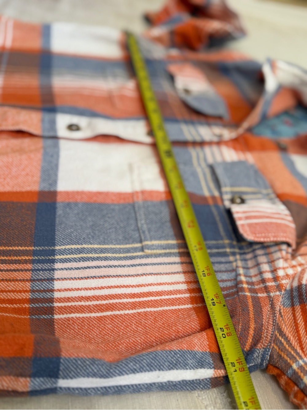 Sundance Women’s Petite Large Lorelei Plaid Flannel Shirt Dress Blue Orange - Picture 5 of 7